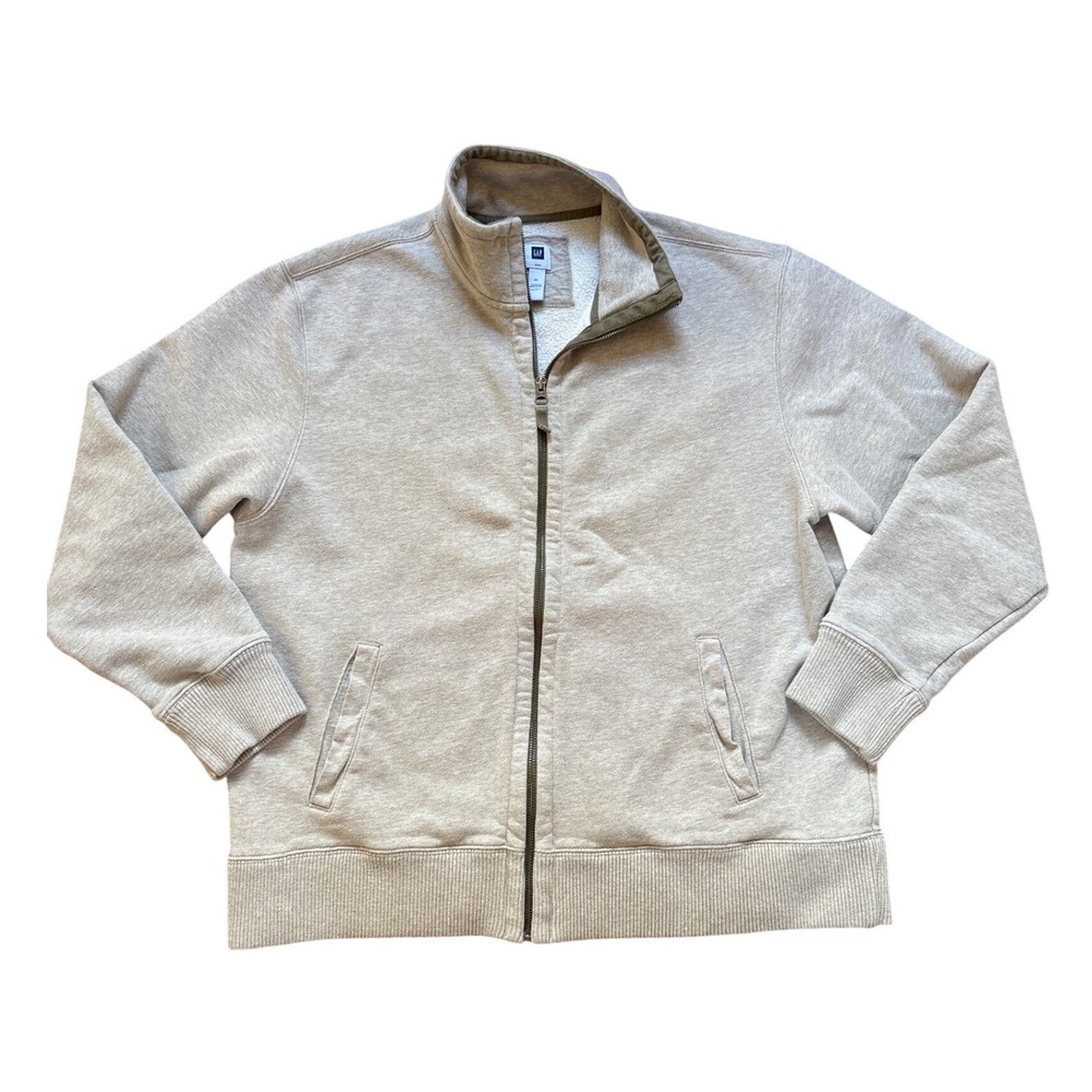 Gap Full Zip Sweatshirt‎ Mens Oatmeal Grey Excellent Mock Neck Fleece SIZE XL